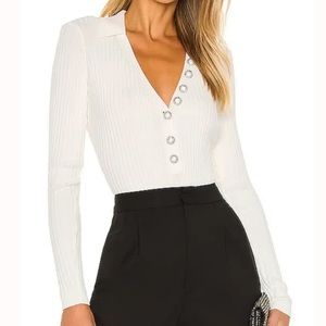 Ronny Kobo Tasmine White Jewelled Button Bodysuit NWOT